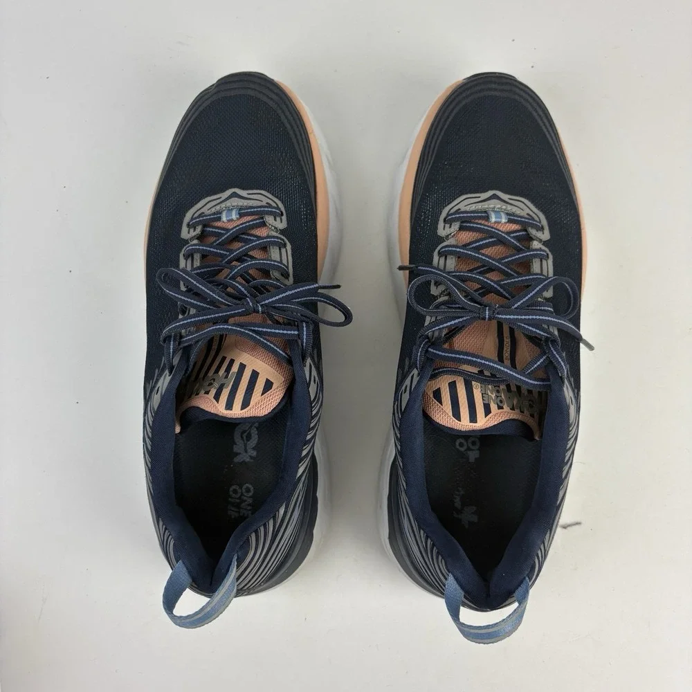 Hoka One One Bondi 6 W Running Shoes Womens 11 Navy Cantaloupe Sneakers